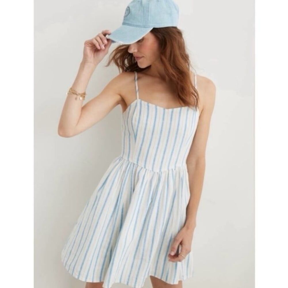 Aerie Love Of Linen Blend Striped Mini Dress Size Small